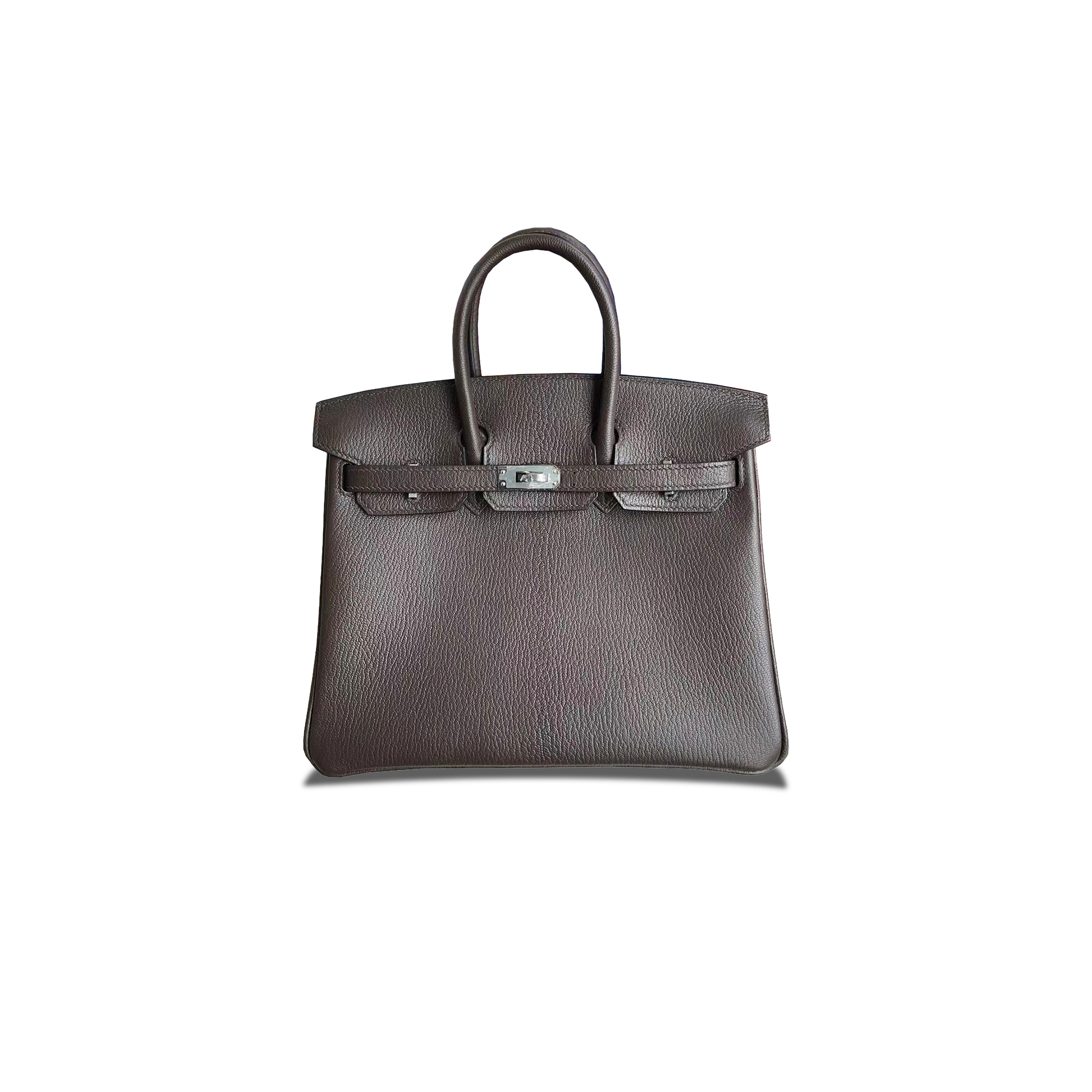 H**mes birkin 25 chevre leather ebony silver buckle bag h028369cc86 (25*20*13cm)